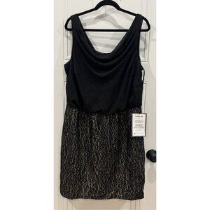 NWT BCX Cowl Neck Dress 1xl Black and Gold with Leopard Print Party Wedding Prom